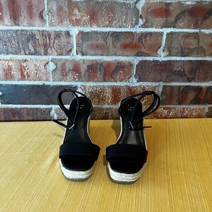Women’s Black Wedge Strappy Sandals Size:6 By A New Day